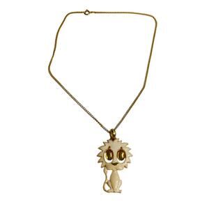 Vintage Goldtone Lion 1.6" Pendant on 16" Chain Dangling Eyes
